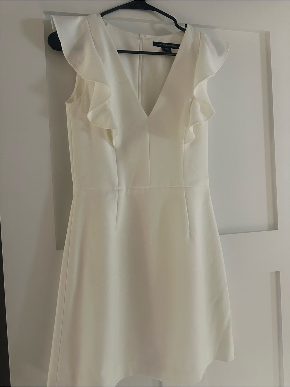 French Connection Ivory Ruffle V-Neck Mini Dress